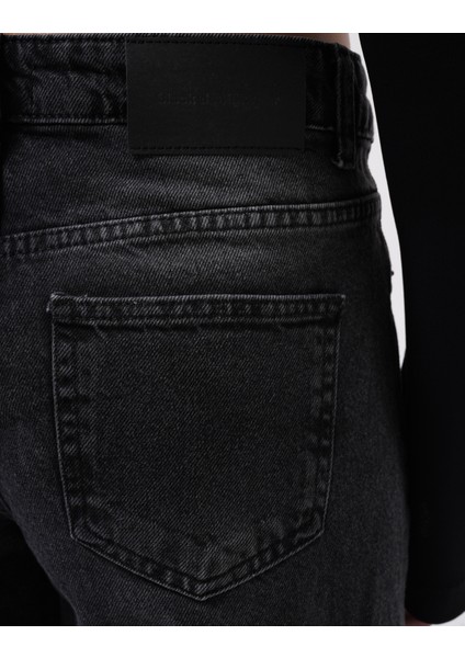Yıkama Detay Yüksek Bel Siyah Jean