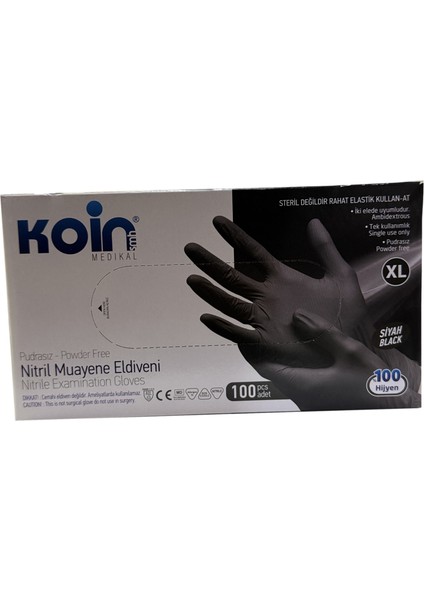 Siyah Pudrasız Nitril Muayene Eldiveni S - M - L - Xl Beden 100 Adet