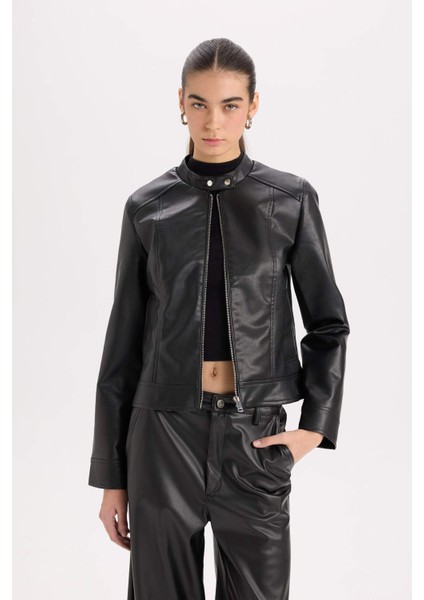 Regular Fit Fermuarlı Suni Deri Mont Y7156AZ25SP