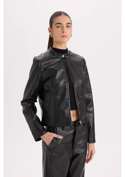 Regular Fit Fermuarlı Suni Deri Mont Y7156AZ25SP indirimleri