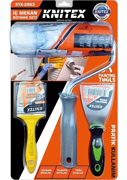 3pcs Nalbur - Boyacı Set Spatula - Kestirme Fırça - Boya Rulo 20CM (5047)