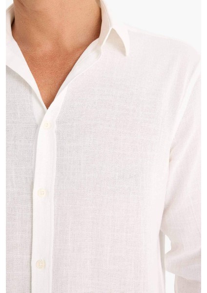 %100 Pamuk Regular Fit İnce Kumaş Polo Yaka Uzun Kollu Gömlek D7394AX25SP