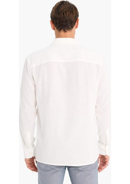 %100 Pamuk Regular Fit İnce Kumaş Polo Yaka Uzun Kollu Gömlek D7394AX25SP