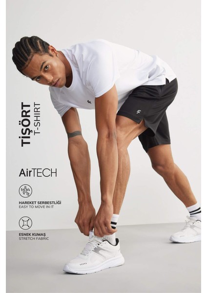 Fit Hızlı Kuruyan Slim Fit Dar Kesim Bisiklet Yaka Baskılı Sporcu Kısa Kollu Tişört V2887AZ25SP