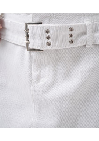 Kemer Detay Denim Mini Beyaz Etek fırsatları