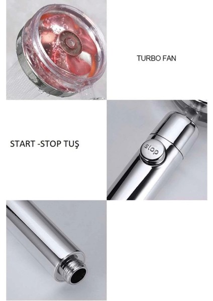 Turbo Duş Başlığı Su Tasarruflu 360 Hareketli Pervaneli Tazyikli Tuşlu Duş Başlığı (5047) indirimleri