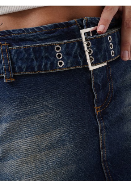 Kemer Detay Denim Mini Koyu Mavi Etek fırsatları