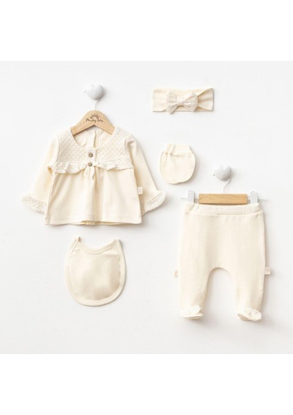 Kız Bebek 0-6 Ay 5 Li Set - Krem