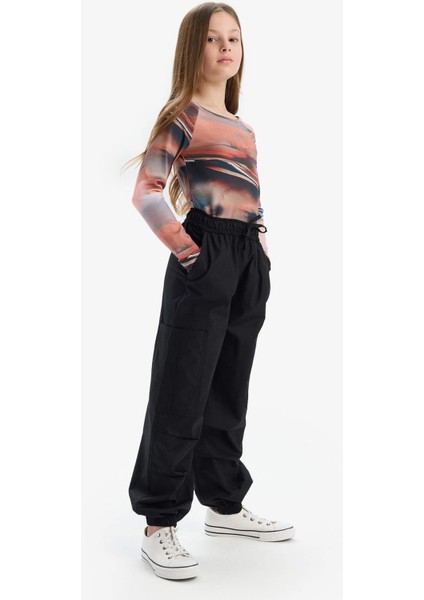 Kız Çocuk Paraşüt Kargo Jogger Paça Pamuklu Pantolon D7607A825SM
