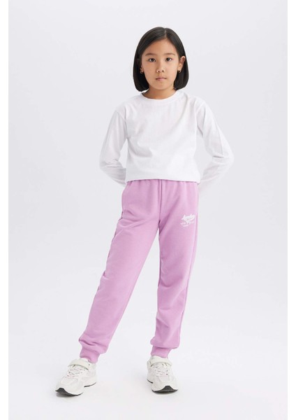 Kız Çocuk Beli Lastikli Baskılı Jogger Eşofman Altı D6482A8NS