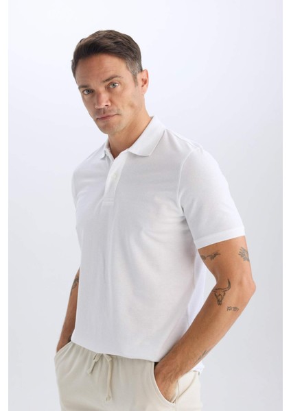 %100 Pamuk Regular Fit Polo Yaka Kısa Kollu Basic Düz Pike Kumaş Tişört C1293AX25SP fırsatları