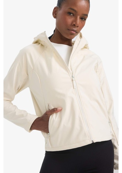 Fit Su İtici Regular Fit Kapüşonlu Fermuarlı Softshell Mont D6088AX25SP