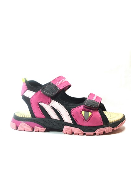 ROCKY.128 Hakiki Deri Pembe Cırtlı Ortopedik Kız Çocuk Sandalet