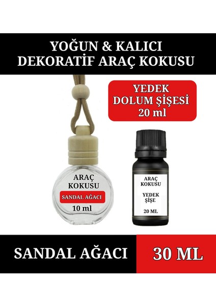 30 ml Sandal Ağacı Oto Parfümü - Ipli Araba Kokusu 10 ml + 20 Yedek Şişe .