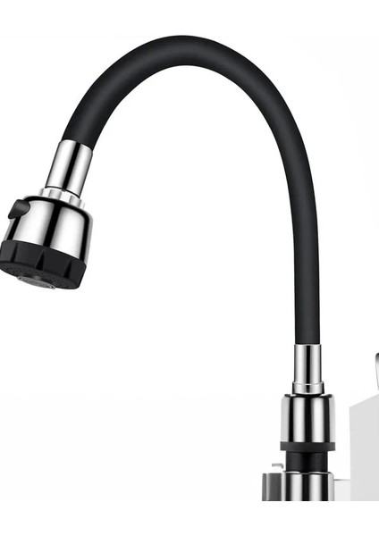 Renkli Silikonlu Oynar Başlıklı 2 Fonksiyonlu Spiral Musluk Başlığı - Siyah (5047)