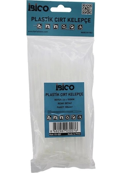 Beyaz 3.6X150MM Plastik Cırt Kelepçe 100PCS (5047)