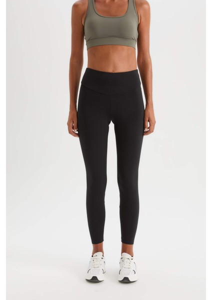Fit Yüksek Bel Beli Saran Esnek Basic Düz Sporcu Tayt B4147AX25SP