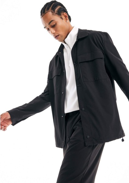 Regular Fit Polo Yaka Çıtçıtlı Cepli Teknik Gömlek Ceket B7396AX25SP