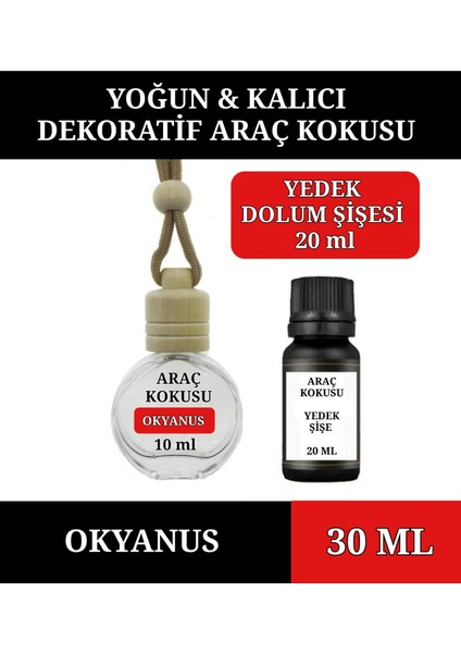 30 ml Okyanus Oto Parfümü - Ipli Araba Kokusu 10 ml + 20 Yedek Şişe .