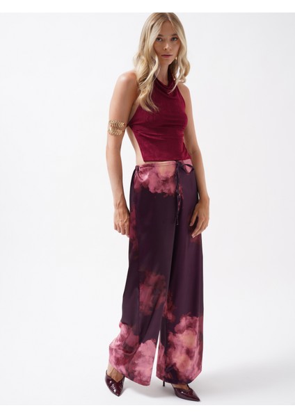 Bel Lastikli Desenli Saten Bordo Pantolon fiyatları