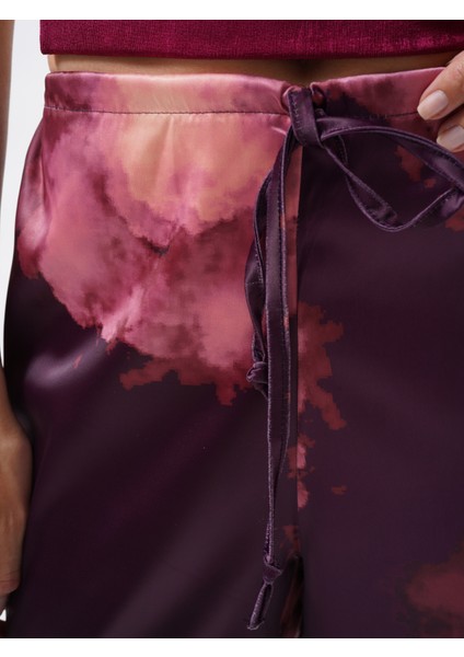 Bel Lastikli Desenli Saten Bordo Pantolon indirimleri