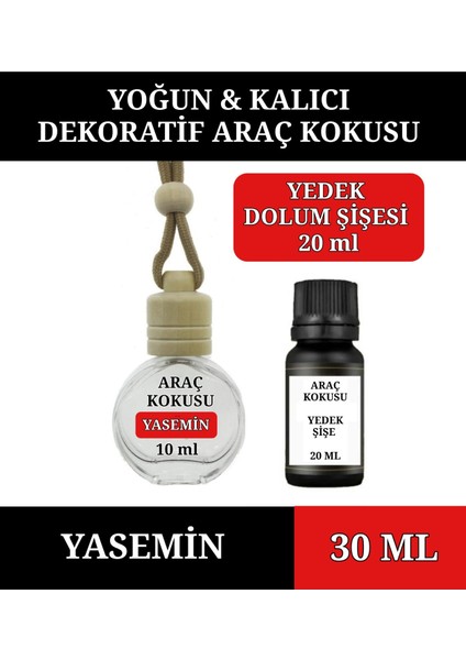 30 ml Yasemin Oto Parfümü - Ipli Araba Kokusu 10 ml + 20 Yedek Şişe .