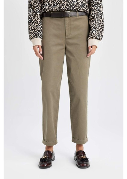 Carrot Fit Kemerli Gabardin Pantolon Cepli Yüksek Bel Düz Paça D7413AX24AU