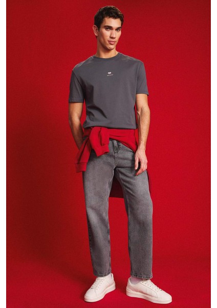 %100 Pamuk Bisiklet Yaka Kalp Baskılı Kısa Kollu Tişört D5156AX25SP fiyatları