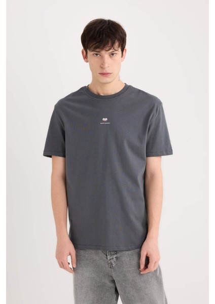 %100 Pamuk Bisiklet Yaka Kalp Baskılı Kısa Kollu Tişört D5156AX25SP indirimleri