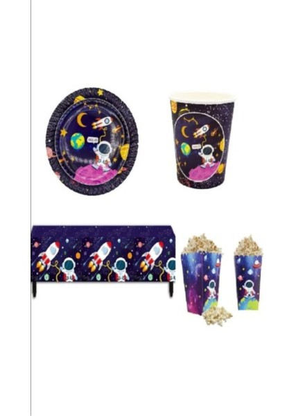 Uzay Temalı Tabak Bardak Masa Örtüsü ve Mısır Kutusu fiyatları