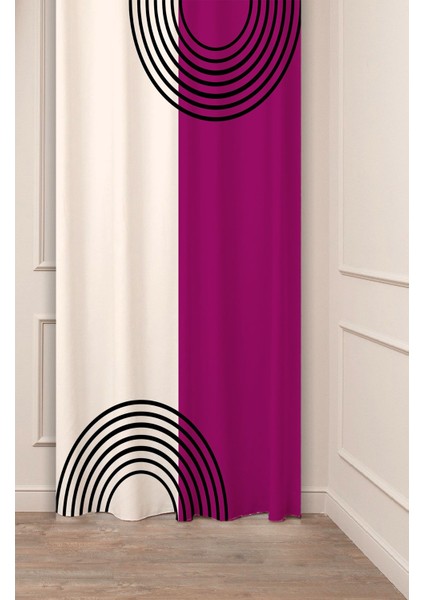 Geometrik Çizgi Bohem Minimalist Bej Krem Desenli Özel Tasarım Dijital Baskılı (Tek Kanat) Fon Perde