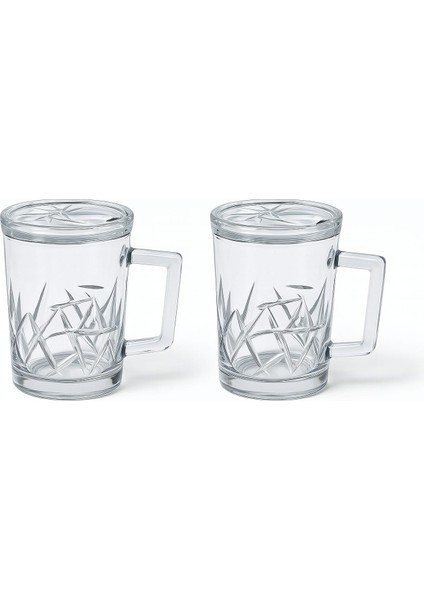 Living 2'li Kapaklı - Kulplu Cam Bitki Kupası Seti