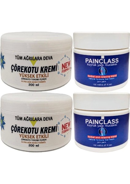 2 Adet Çörek Otu Kremi Xl Box Büyük Boy White 200 ml + Yanında 2 Adet 150 ml Painclass Kuyruk Yağı Kremi / Diz Dirsek Iskelet Sırt Bel Kas Agrilarina Masaj Seti