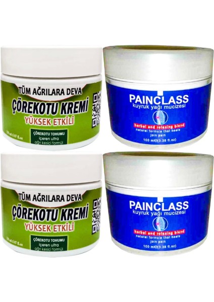 2 Tane Çörek Otu Kremi Orta Boy 100 ml Krem + 2 Tane Painclass Kuıyruk Yağı Kremi 100 ml / Sırt Bel Kas Diz Dirsek Iskelet Agrilarina Masaj Seti