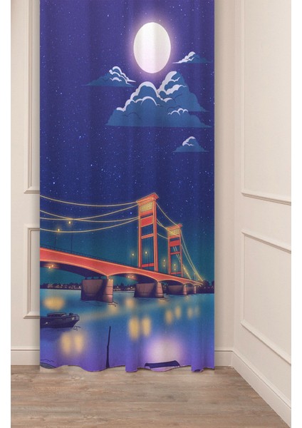 Golden Gate Köprü Minimalist Anime Desenli Özel Tasarım Dijital Baskılı (Tek Kanat) Modern Fon Perde
