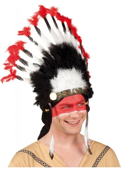 Beyaz Tüylü Siyah Kırmızı Büyük Hintli Kızılderili Başlığı (5047)
