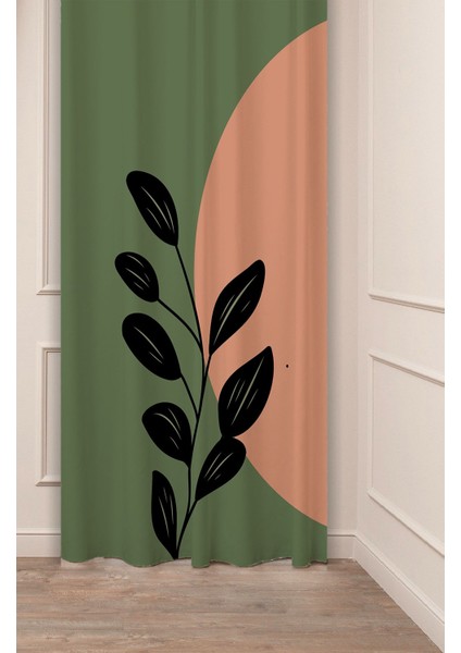 Yaprak Grafik Bohem Minimalist Bej Krem Desenli Özel Tasarım Dijital Baskılı (Tek Kanat) Fon Perde