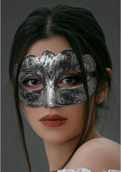 Maskeli Balo Antik Gri Gümüş Eskitilmiş Maske Balo Venedik (5047) fırsatları