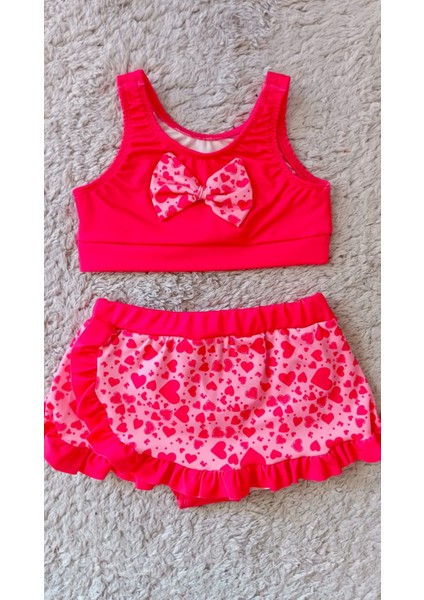 Kalpli Etekli Fiyonk Detaylı Kız Çocuk Bikini Takımı