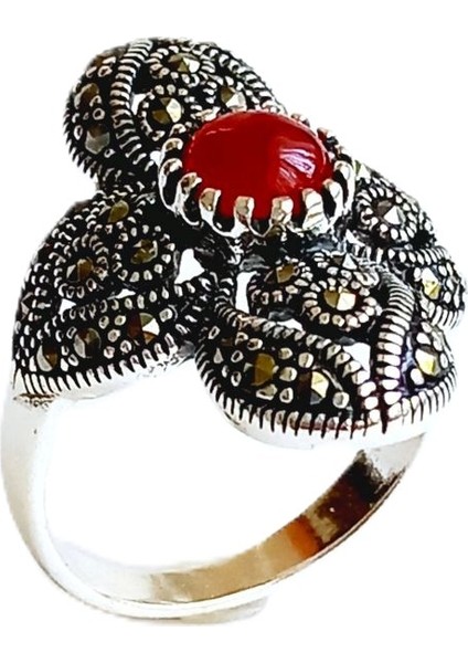 18 Ayar Altın Kaplama Büyük Otantik Yonca Tasarım Markazit Taşlı Kadın Gümüş Yüzük fiyatları