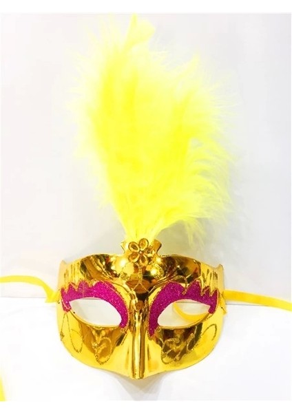 Renkli Tüylü Venedik Parti Maskesi Karışık Renk 12 Adet (5047) indirimleri