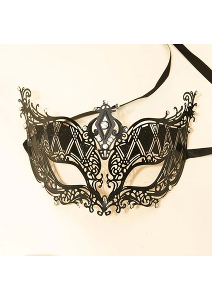 Kristal Gümüş Taşlı Siyah Renk Lazer Kesim Metal Lüks Maske Balo Parti (5047) modelleri