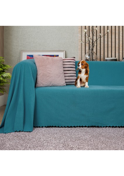 Kaymaz Koltuk Örtüsü Çift Taraflı Mikrofiber Şönil 175x300 cm Turkuaz – Kedi Köpek ve Çocuk Dostu