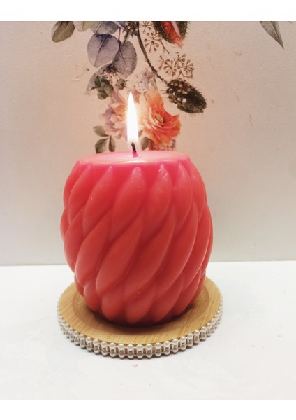 Soyawax Aroma Terapi Kokulu Çiçek Desenli Mum ve Inci Desenli Ahşap Mum Altlığı