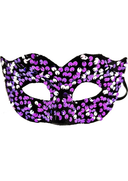 Mor Renk Arkadan Lastikli Pul Payet Işlemeli Balo After Parti Maskesi (5047) modelleri