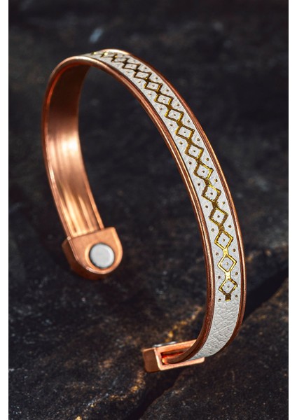 Erkek Kadın Bakır Bileklik - Üstü Hakiki Deri Mıknatıslı Model