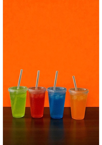 4'lü 600 ml Pipetli Meşrubat Bardağı