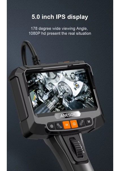 S10 360° Oynar Başlı Çift Kameralı 6mm Dual Lens 1 metre Yarı Sert Kablo Su Geçirmez Endoskop Kamera