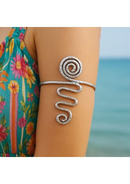 Spiral Şekilli Kol Bilekliği Pazılık Gümüş Kaplama El Yapımı Ayarlanabilir Kol Bilekliği Pazılık