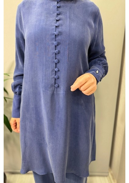 Yuvarlak Yak Brit Detaylı Tunik Mavi T25Y-6039 modelleri